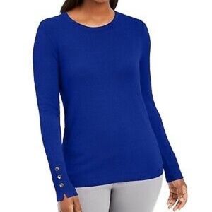 JM Collection Womens Button-cuff Crewneck Sweater